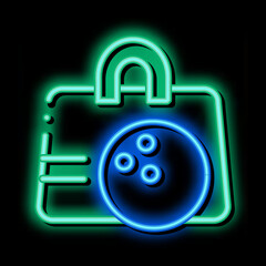 Poster - Bowling Ball Bag neon light sign vector. Glowing bright icon Bowling Ball Bag isometric sign. transparent symbol illustration