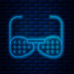 Sticker - Glowing neon line Glasses for the blind and visually impaired icon isolated on brick wall background. Vector