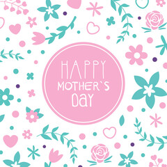 Sticker - Happy Mothers Day Banner Template with Spring Flowers Seamless Pattern, Festive Poster, Card, Flyer Design Hand Drawn Vector Illustration