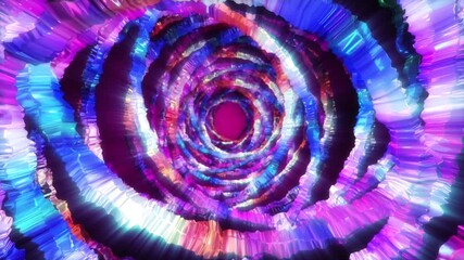 Wall Mural - Abstract background 3D shiny spiral and concentric blue structure moving, fluctuating and glittering in a space