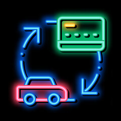 Sticker - Car Credit Card neon light sign vector. Glowing bright icon Car Credit Card isometric sign. transparent symbol illustration