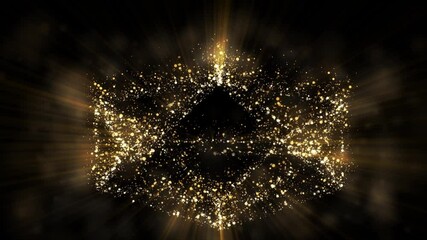 Wall Mural - 4k abstract celebration background animation shining gold particles and dust geometry figure glitter