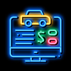 Aufkleber - Online Car Buy neon light sign vector. Glowing bright icon Online Car Buy isometric sign. transparent symbol illustration