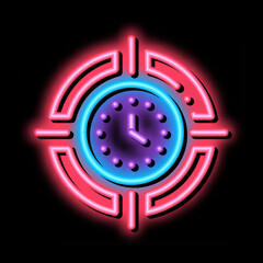 Poster - Target Clock Time neon light sign vector. Glowing bright icon Target Clock Time isometric sign. transparent symbol illustration