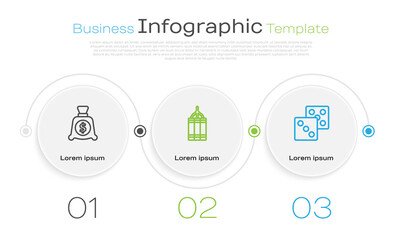 Poster - Set line Money bag, Dynamite bomb and Game dice. Business infographic template. Vector