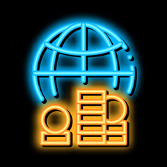 Poster - Worldwide Money neon light sign vector. Glowing bright icon Worldwide Money isometric sign. transparent symbol illustration