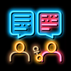 Sticker - Interview Discuss neon light sign vector. Glowing bright icon Interview Discuss isometric sign. transparent symbol illustration