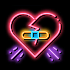 Poster - Glued Heart neon light sign vector. Glowing bright icon Glued Heart isometric sign. transparent symbol illustration