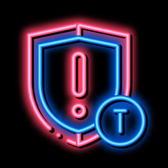 Poster - Cautionary Shield neon light sign vector. Glowing bright icon Cautionary Shield isometric sign. transparent symbol illustration