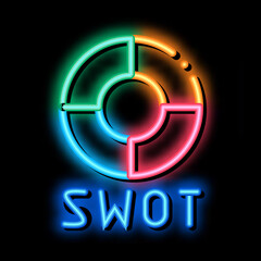 Wall Mural - Swot Circle Form neon light sign vector. Glowing bright icon Swot Circle Form isometric sign. transparent symbol illustration