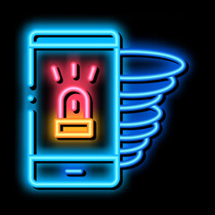 Poster - Alarm Smartphone neon light sign vector. Glowing bright icon Alarm Smartphone isometric sign. transparent symbol illustration