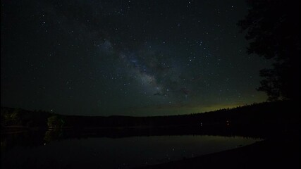 Wall Mural - time lapse of milky way stars over a peaceful lake at night