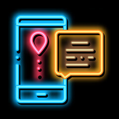 Poster - courier delivery mobile application neon light sign vector. glowing bright icon courier delivery mob