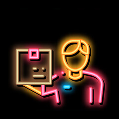 Poster - Receipt of Parcel neon light sign vector. Glowing bright icon Receipt of Parcel sign. transparent symbol illustration