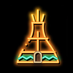 Sticker - Wigwam neon light sign vector. Glowing bright icon Wigwam sign. transparent symbol illustration