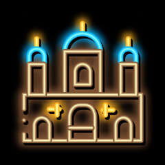 Poster - Islamic Building neon light sign vector. Glowing bright icon Islamic Building sign. transparent symbol illustration