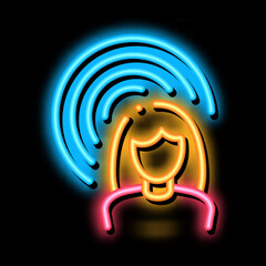 Poster - Female Hearing neon light sign vector. Glowing bright icon Female Hearing sign. transparent symbol illustration