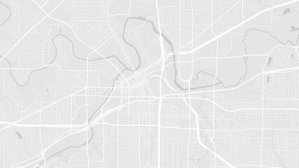 Light grey and white Fort Worth city area vector background map, streets and water cartography illustration.