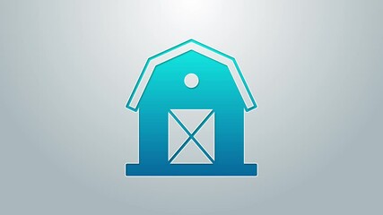 Poster - Blue line Farm house icon isolated on grey background. 4K Video motion graphic animation