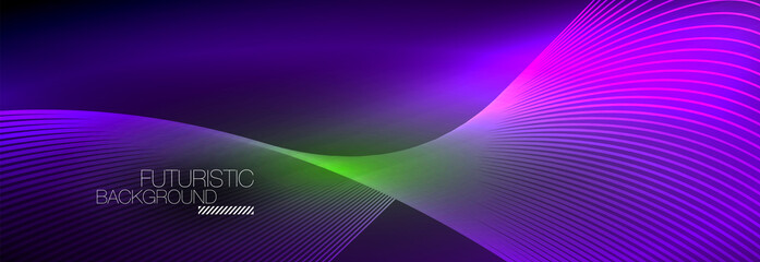 Abstract neon glowing light in the dark with waves. Shiny magic energy and motion concept, vector abstract wallpaper background