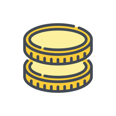Poster - two coins color line icon. stack of coins vector outline colorful sign.