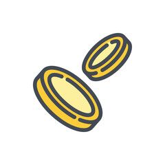 Poster - falling coins color line icon. money coin vector outline colorful sign.