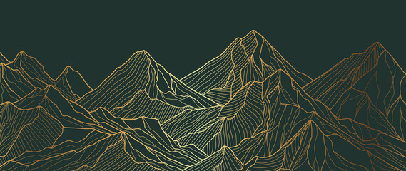 Wall Mural - mountain line art background, luxury gold wallpaper design for cover, invitation background, packagi