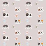 Fototapeta Pokój dzieciecy - Boho seamless colorful pattern with cats and paws. Background for pet shop, veterinary clinic, pet store, zoo, shelter. Flat style design, vector illustration.