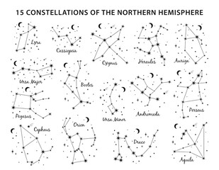 15 constellations northern hemisphere set includes constellations andromeda, cassiopeia, ursa minor,