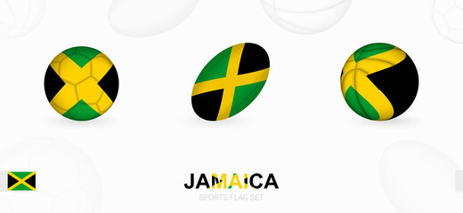 Wall Mural - Sports icons for football, rugby and basketball with the flag of Jamaica.