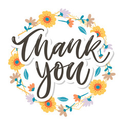 Sticker - Cute Thank You Script Card Flowers Letter text