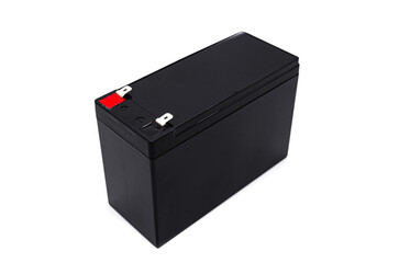 Black electric battery on white background
