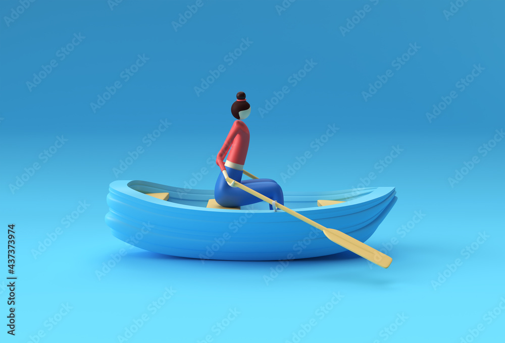 3d render of a Woman fun on boat 3d illustration. - obrazy, fototapety, plakaty 