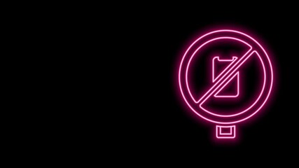 Sticker - Glowing neon line No cell phone icon isolated on black background. No talking and calling sign. Cell prohibition. 4K Video motion graphic animation