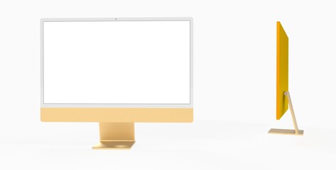 Copy of Realistic Computer, 3D Monitor, in Imac style isolated. yellow gold