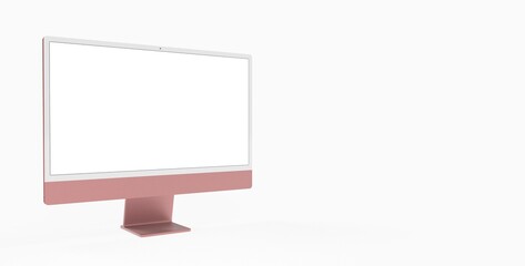 red Computer display mock up with blank white screen. Stylish desktop computer mockup.