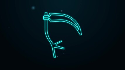 Sticker - Glowing neon line Scythe icon isolated on black background. Happy Halloween party. 4K Video motion graphic animation