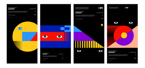 Poster - colorful abstract geometric bauhaus and ethnic poster design template