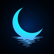 Moon logo design. Crescent above the water. Half moon over the sea. Vector illustration.