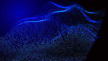 Leinwandbilder - Abstract digital background. Futuristic wave of dots and weave lines. Digital technology. 3d rendering.
