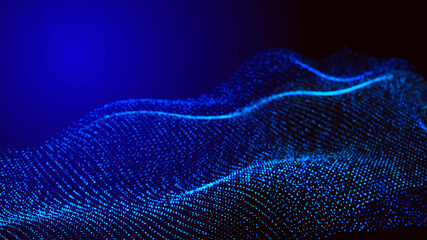 Leinwandbilder - Abstract digital background. Futuristic wave of dots and weave lines. Digital technology. 3d rendering.