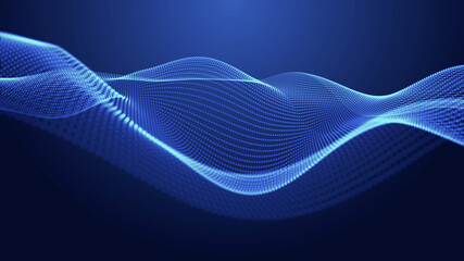 Leinwandbilder - Abstract digital background. Futuristic wave of dots and weave lines. Digital technology. 3d rendering.
