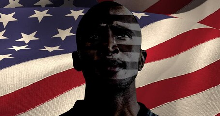 Sticker - Animation of mixed race man over american flag