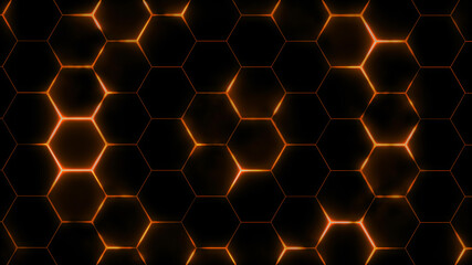 Wall Mural - 3D rendering of abstract futuristic hexagonal mesh with light effects