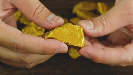 Wall Mural - The man's hand was holding the gold ore found in the mines