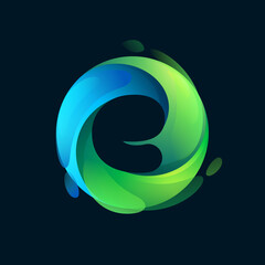 Wall Mural - Eco-friendly E letter logo inside a swirl green circle.