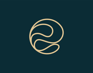 Leinwandbilder - Abstract E Letter Initial Sea Wave Nature Line Logo Design Template. Business, Company Icon Line Art Vector