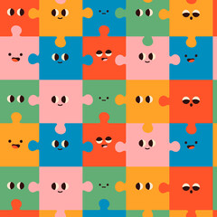 Wall Mural - abstract puzzles with faces. various emotions. different colored characters. cartoon style. flat des