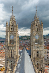 Wall Mural - Basilica of the national vow towers in vertical, Quito, Ecuador.