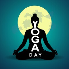 Wall Mural - international yoga day. yoga body posture. Woman practicing yoga with night background. vector illustration design